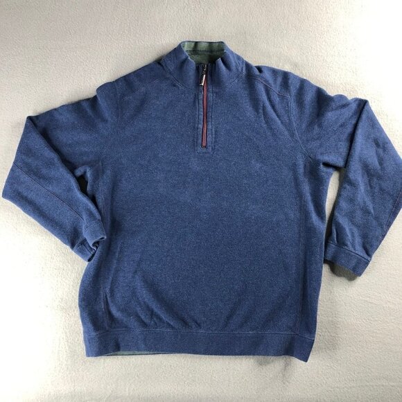 Tommy Bahama Green Blue Reversible 1/4 Zip Pull Over Cotton Sweater - Picture 1 of 11
